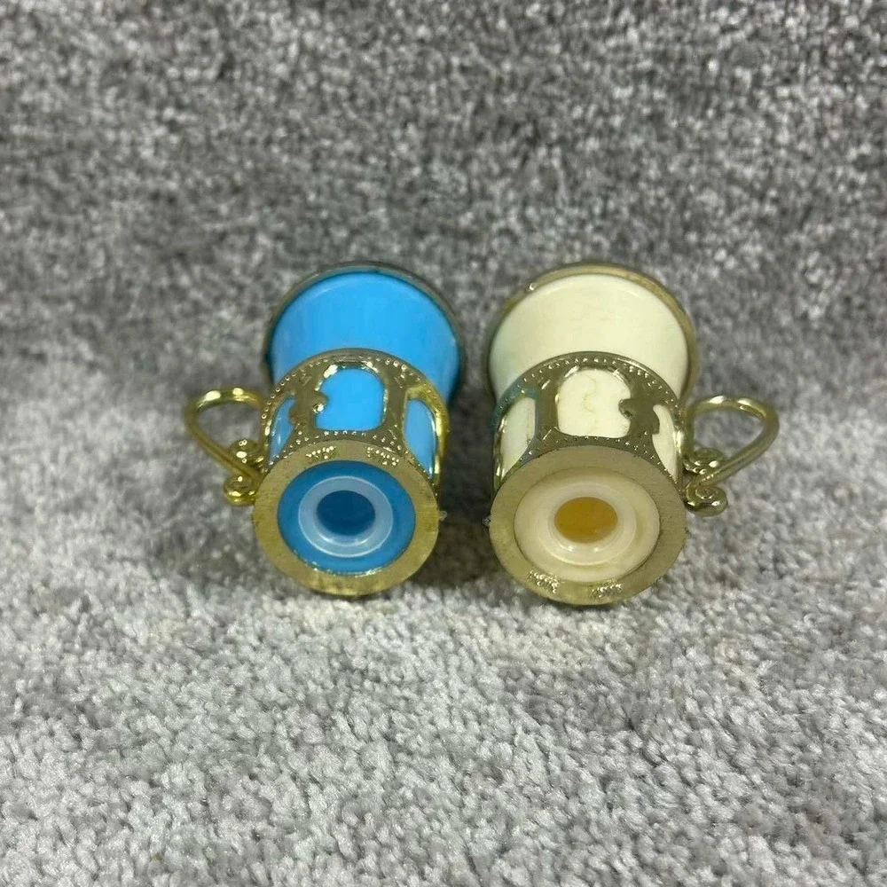 Vintage Niagara Falls Salt and Pepper Shakers Blue Cream Gold Floral Souvenir